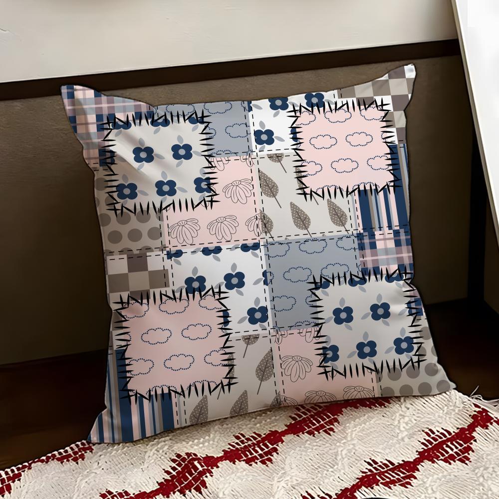 Colorful Patchwork Pattern Cushion Cover Reversible Soft Durable Pillow Cover Home Car MultiScene Use for Daily Comfort