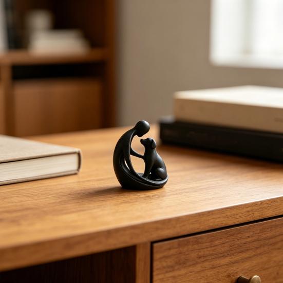 Hund und Besitzer Statue Ornament, Kompakte 3D-gedruckte Skulptur, Nordische minimalistische Schreibtischdekoration für Tierliebhaber Heimhandwerk
