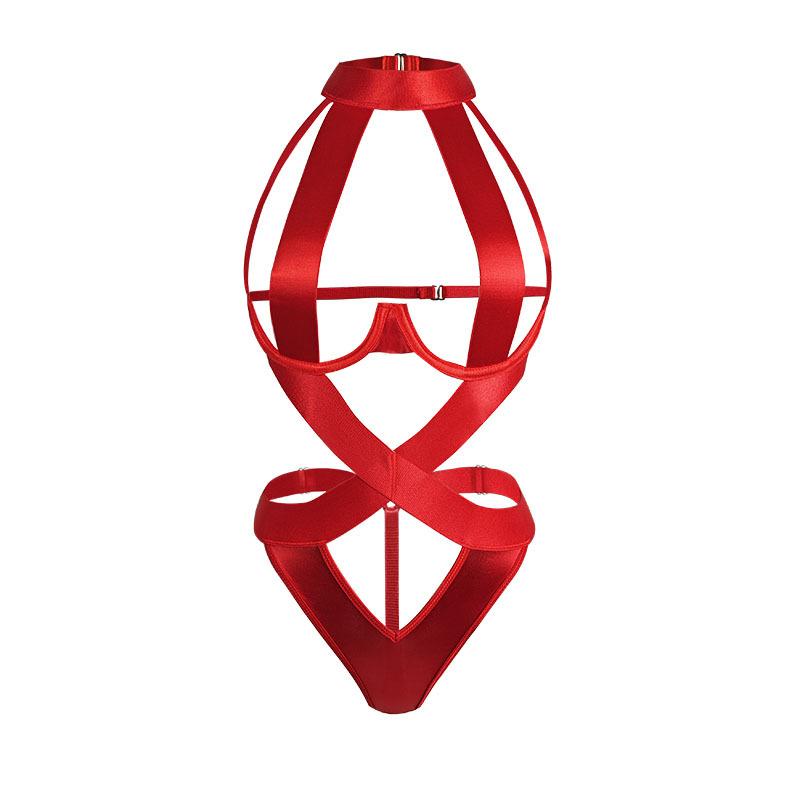 Hot leaking milk sexy uniform neck hollow steel ring gathering sexy onesie underwear