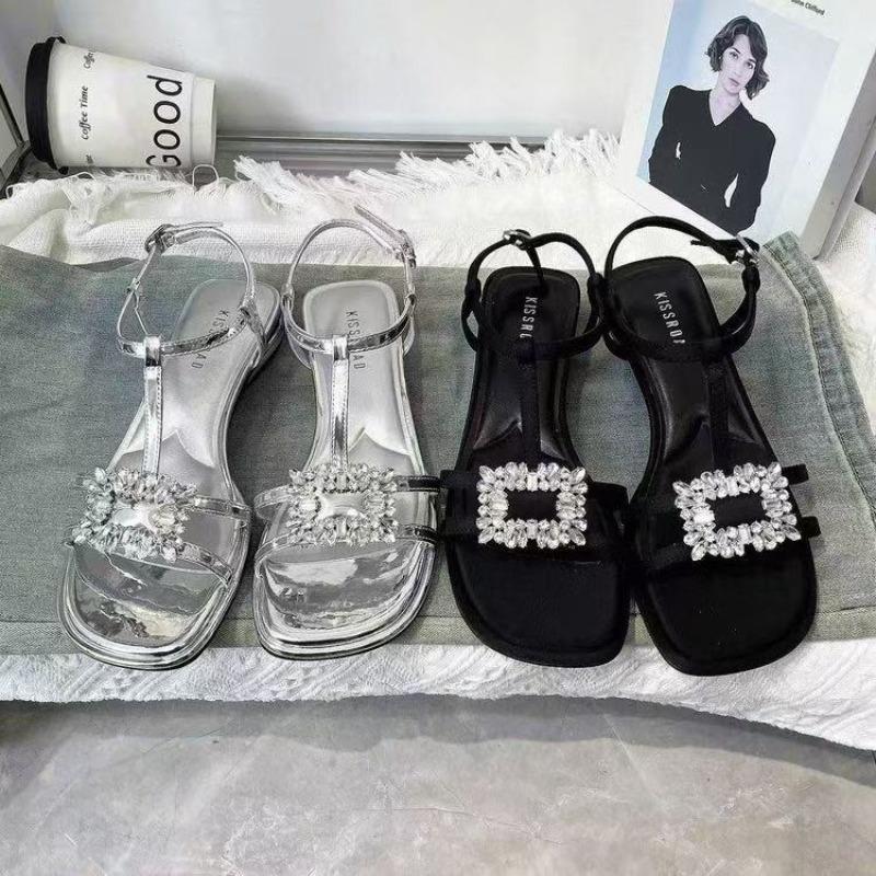 Low-heeled niche rhinestone square-toed sandals female new summer fairy with skirt shoes