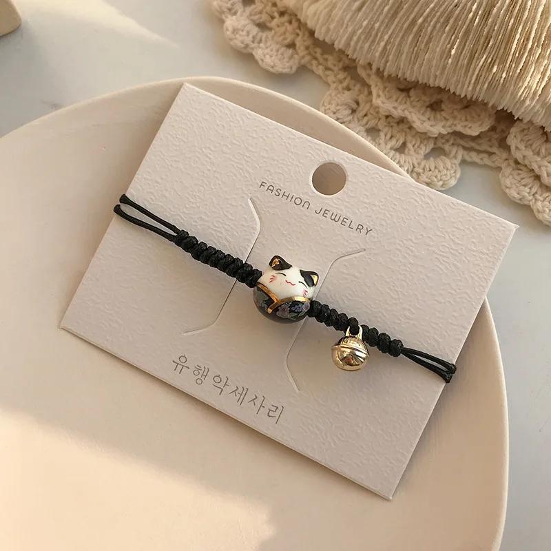 Fashion Cute Cat Bracelet For Girls Adjustable Colorful Beaded Bracelets Harajuku Ceramics Anime Pendant Charm Bracelets Jewelry