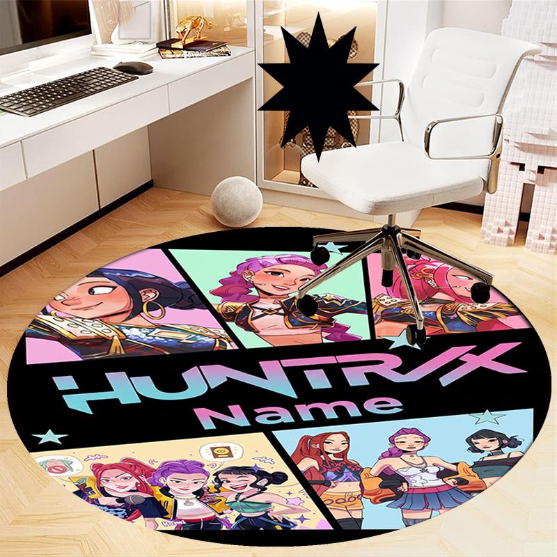 Benutzerdefinierter Name KPop Dämonenjäger Gedruckter Runder Teppich Teppich Stuhlteppich Bereichsteppich Eingang Fußmatten, für Bürostuhl Wohnzimmer Schlafzimmer Küchenraum.