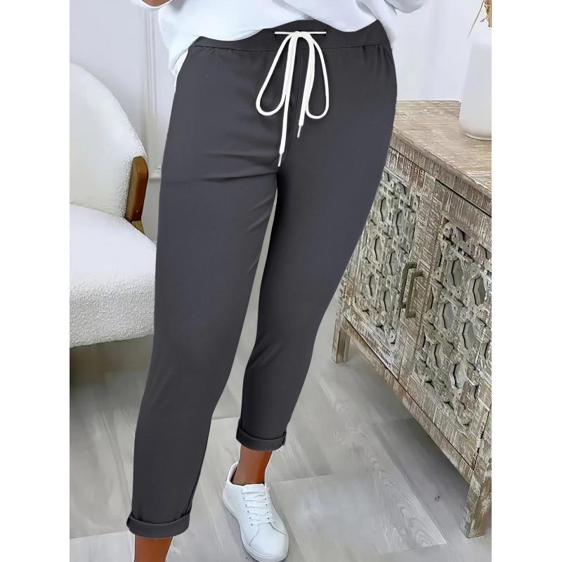 

2025 European & American Style Women s Casual Cuffed Waist Tie Long Pants M