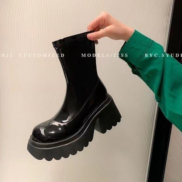 Small Heightening Elastic Boots Women's Autumn and Winter New Muffin Thick-soled Knee Boots Waterproof Table Tall Thin Knight Boots