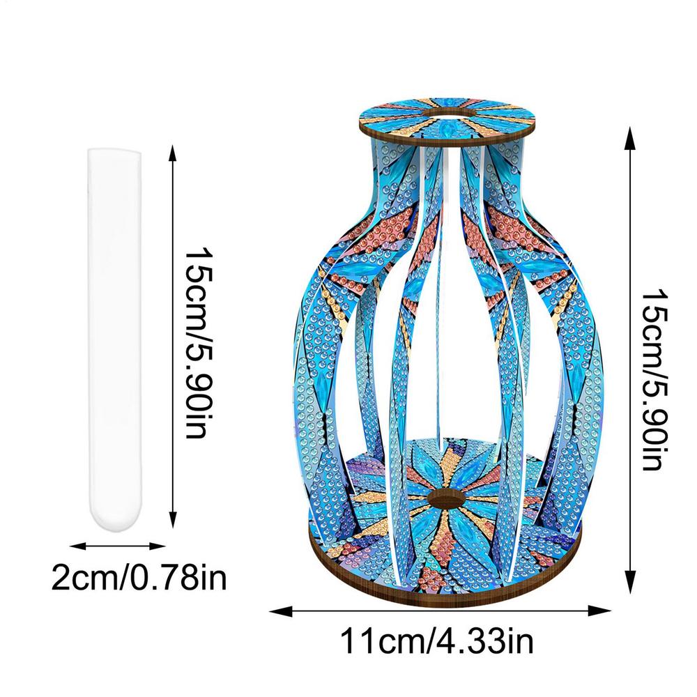 

Single Flower Vase Gem Paintings Set Handmade Wooden Colorful Desktop Ornaments for Adults Holiday Art Crafts Home