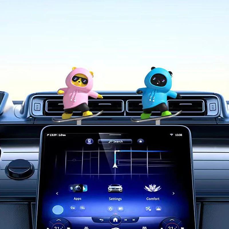 For Model 3 Model Y Car Interior Decoration Cute Bear Skateboard Slide Auto Ornaments With Slide Rail car Decoration Accessories