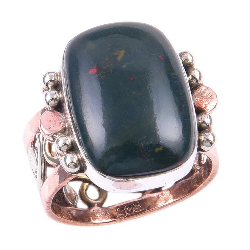 Natural Bloodstone Gemstone 925 Sterling Silver Jewelry Two Tone Ring S.5.5 A2P15