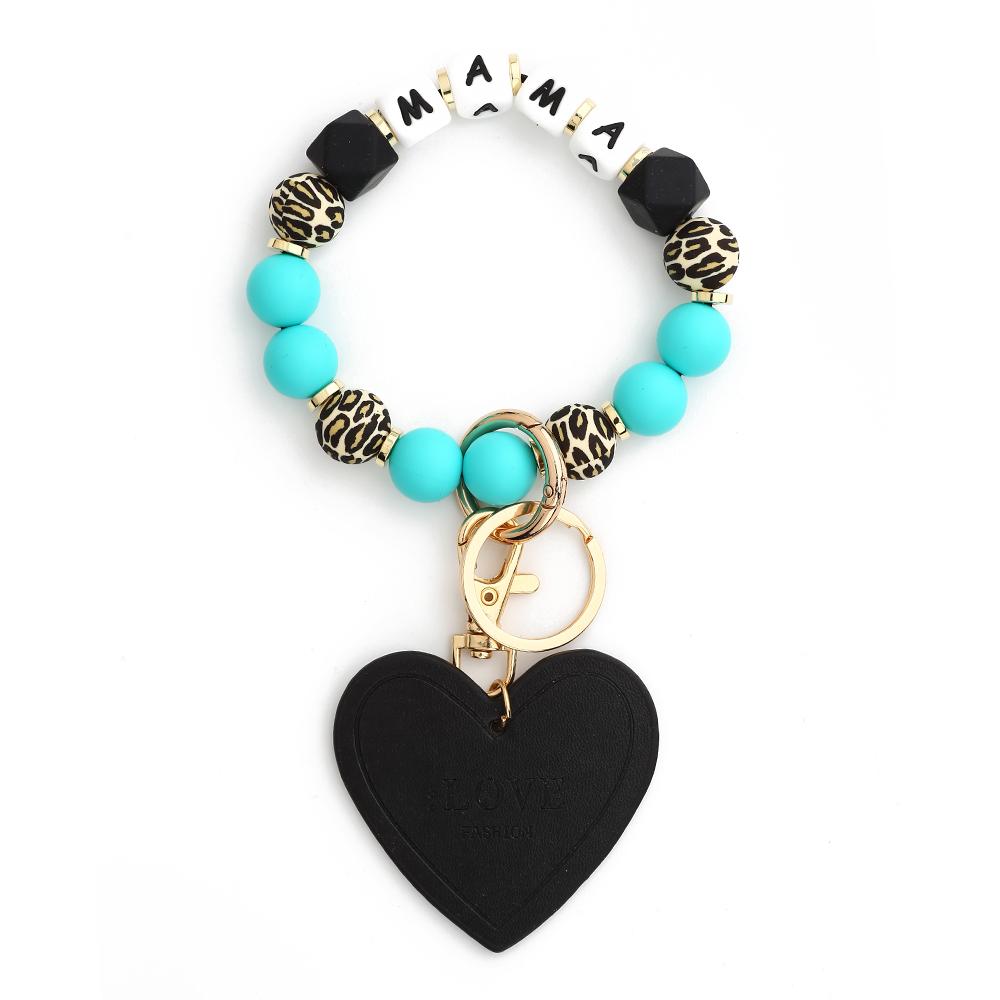 

2024 Mother s Day Gift Personalized Customization Leopard Pattern Love MAMA Wooden Bead Bracelet Keychain Silicone bead bracelet