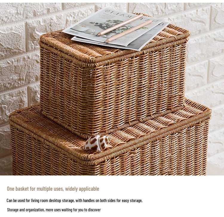 Nordischer Stil Imitation Rattan Aufbewahrungsbox mit Deckel - Schlafzimmer Kleiderorganizer