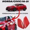 2X Pair Side Mirror Cover Caps Door Rearview Cover For Honda Civic 2016- Red