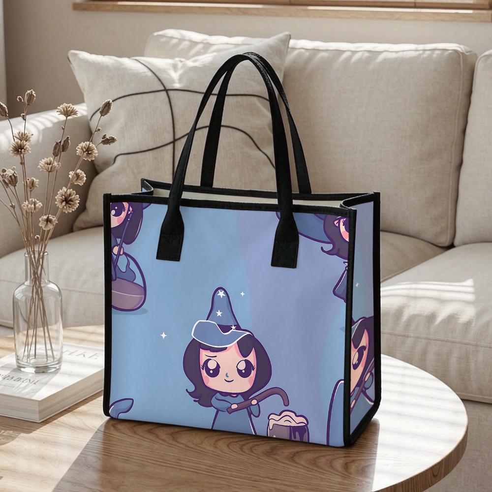 Cute Witch Pattern Tote Bag Casual Large Capacity Portable Shopping Handbag for Daily Use