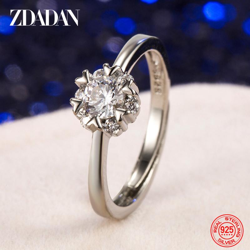 925 Sterling Silver Snowflake Zircon Adjustable Rings for Women Fashion Jewelry