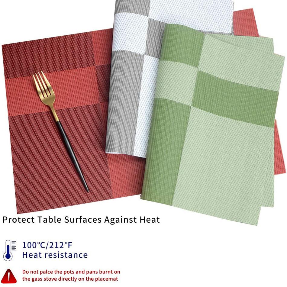 Set of 6 PVC Placemats Plastic Wipe Clean Heat Resistant Woven Vinyl Non Slip Washable Rectangle For Dinner Table Wedding Decor