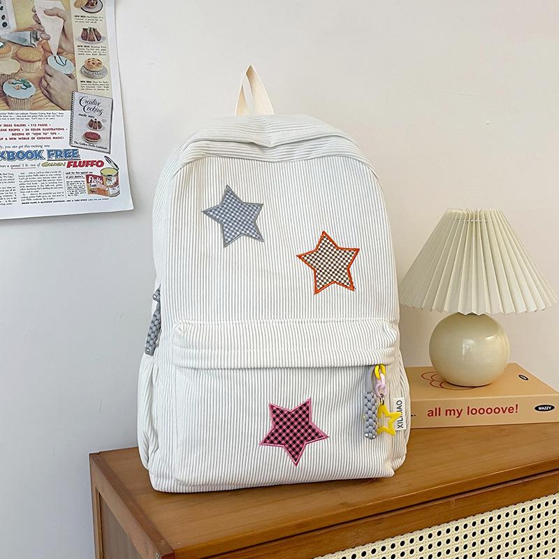 Schoolbag small schoolbag for women, Korean style INS corduroy star pattern, high school student small backpack, large capacity student backpack