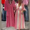 2025 European & American Style V-Neck Plus Size Printed Dress - New Summer Women's Arrivals