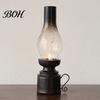 Oil Lamp Candle Holder Miniature Kerosene Resin Holder, Retro Figurine with Smoked Softly Diffused Candlelight Glass Shade & Carved Base, Tabletop