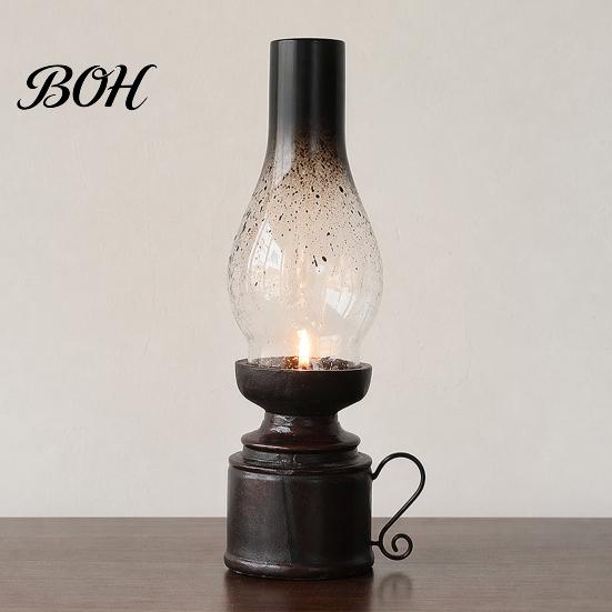 Oil Lamp Candle Holder Miniature Kerosene Resin Holder, Retro Figurine with Smoked Softly Diffused Candlelight Glass Shade & Carved Base, Tabletop