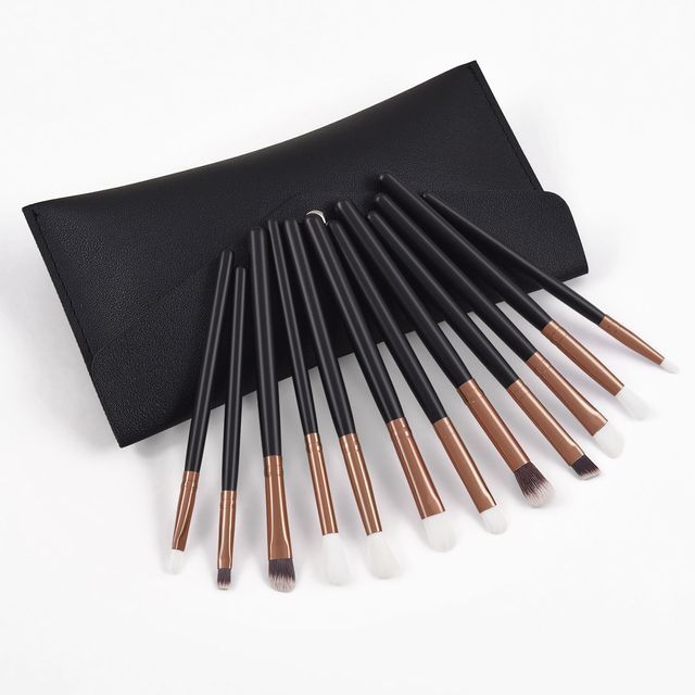

Stroke of Beauty - Set of 12: Eye Makeup Brush with Bag Set of 12 & Gold