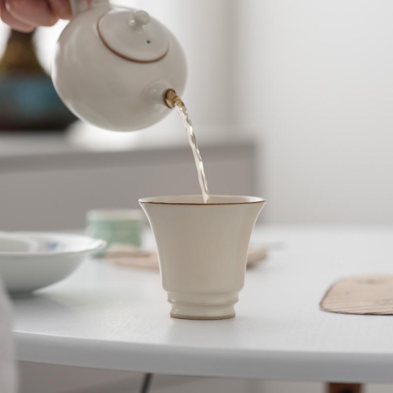 Beige Ru Kiln Cup Master Cup Handmade High-end Teacup Master Famous High-end Cup Kung Fu Tea Set