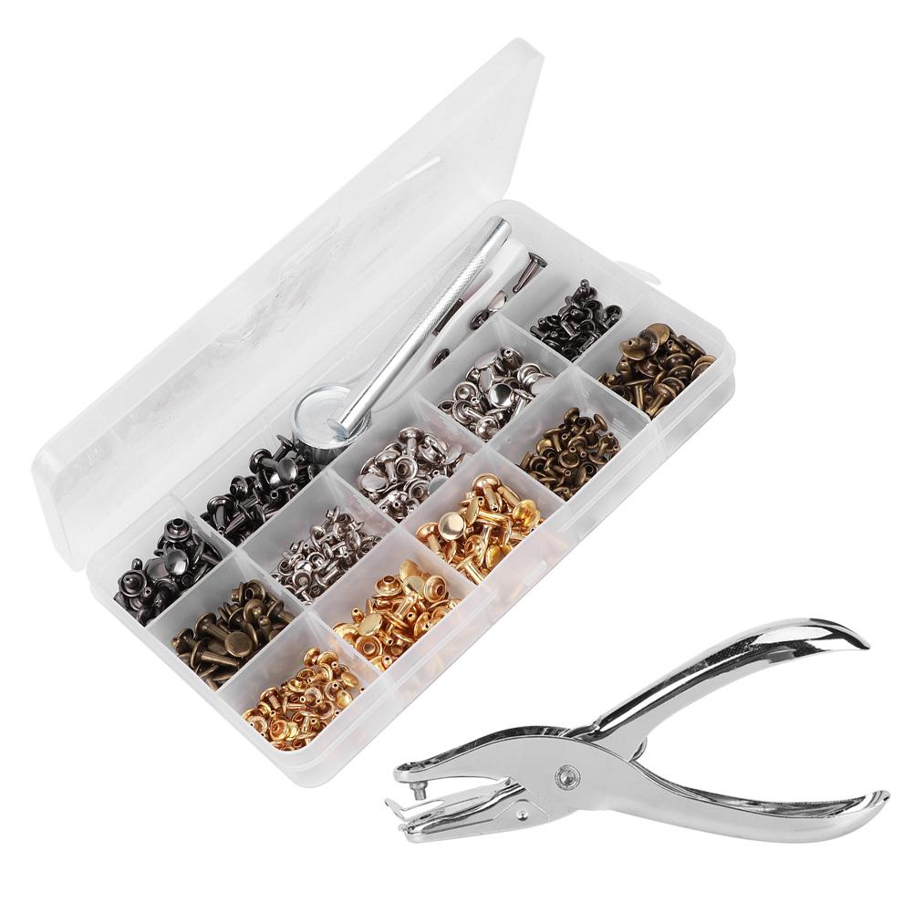 Kit de pince à rivet double face, Fer haute résistance, 240 ensembles, Base rainurée, Boîte de rangement en métal pour rivets, Convient pour les ceintures, les coupe-vents, les sacs à dos,