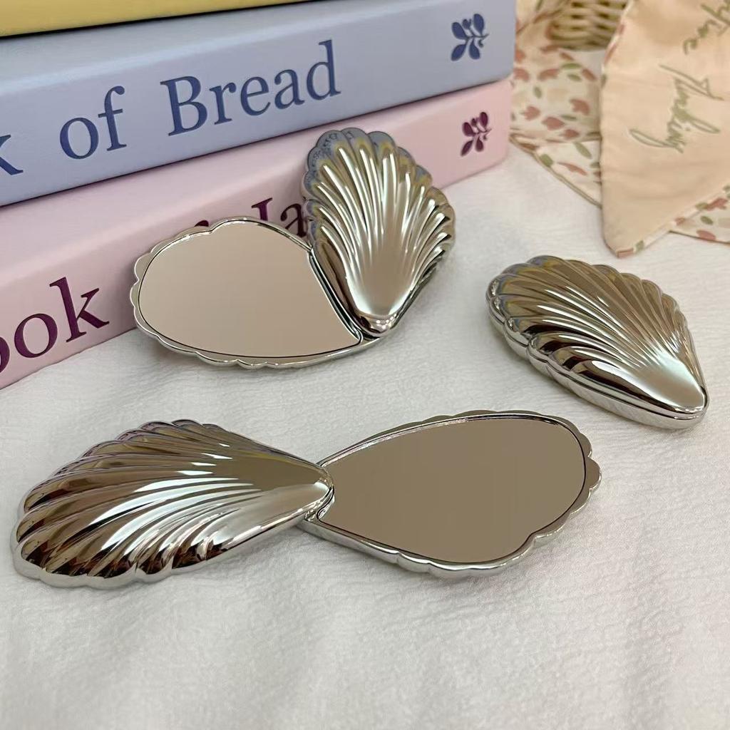 Seashell Shape Double Sided Compact Mirror, Twist Handheld Portable Makeup Mirror for Purse, Mini Beauty Tool