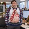 Office Tie Dad Bod Ugly Christmas Sweater Men 3D Print Polyester Crewneck Sweatshirt Funny Holiday Party Pullover