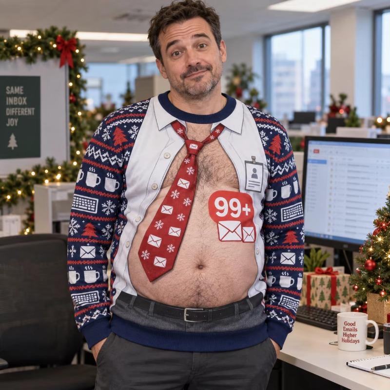 Office Tie Dad Bod Ugly Christmas Sweater Men 3D Print Polyester Crewneck Sweatshirt Funny Holiday Party Pullover