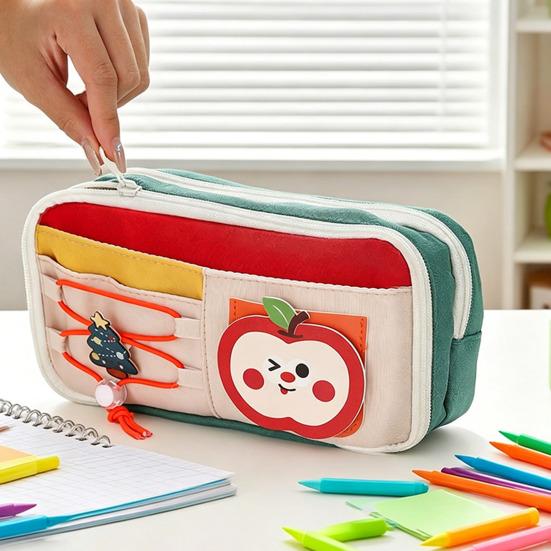 Estuche de Lápices de Dibujos Animados con Cremallera y Cordón Bolsa de Papelería Multifuncional para Estudiantes Gran Capacidad Resistente al Agua Lápiz para Material Escolar