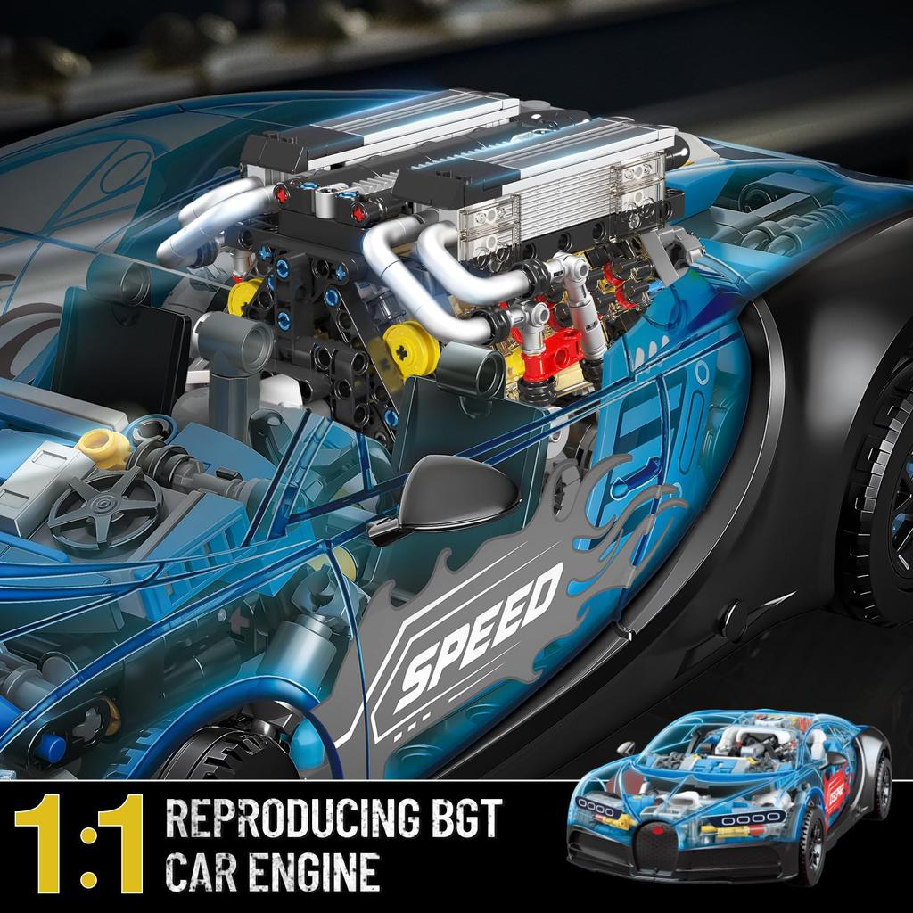 Mould King 10131 MOC Technic (W16) Two Closely Spaced V8 Engines, Building Block Kit with Motor and Box, 4 Turbochargers (952+)