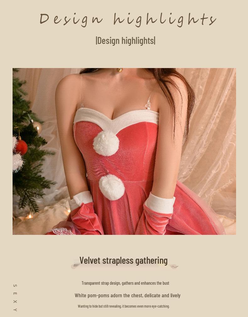 Velvet Strapless Christmas Bunny Girl Dress Set for Young Women