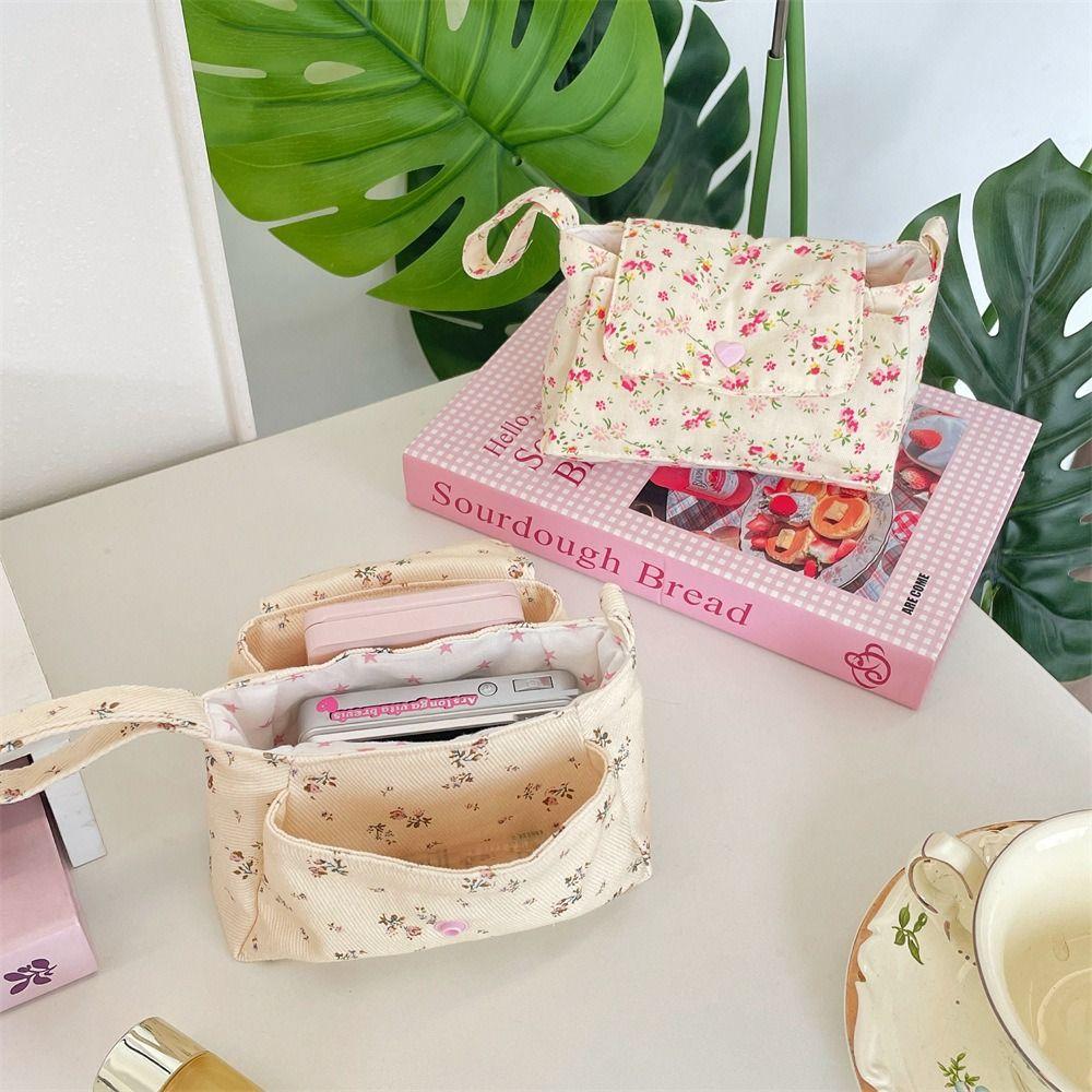 Snap Button Floral Makeup Bag Print Layered Storage Bag Organizer Pouch Coin Purse Daily Storage