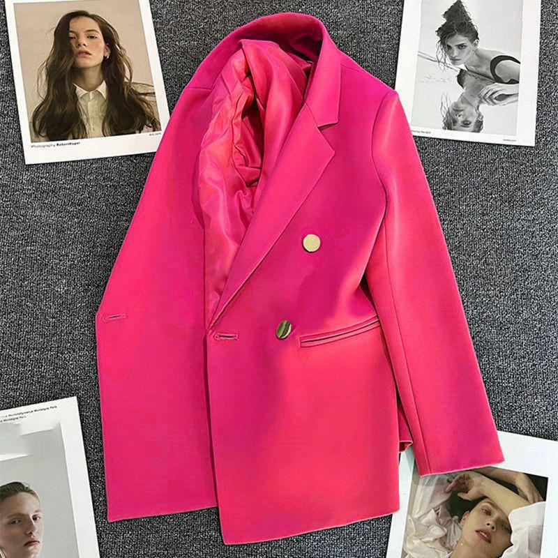 Office Lady Elegant Double Breasted Blazer Women Clothing Autumn Long Sleeve Slim Suit Jackets Casual Chic Tops Female Coat