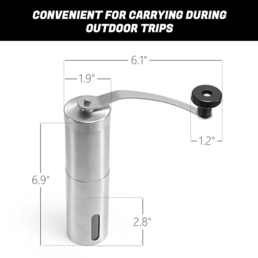 Portable Manual Coffee Grinder with Ceramic Conical Burr for Espresso Drip French Press - Adjustable Coarseness Setting - Hand