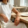 Hollow Twisted Jewelry 2Pcs Statement Set, Open Adjustable Cuff Bangle Iron Wrist & Wide Ring, Golden Plated Metal for Women Sets