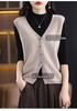 Women's V-Neck Wool Vest, Sleeveless Cardigan Sweater for Spring and Autumn