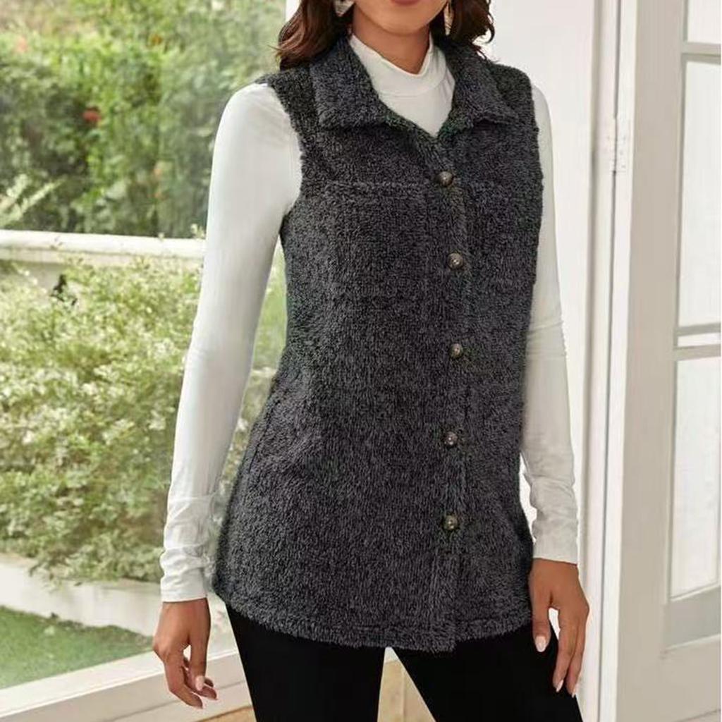 Women's Fashionable Double-Sided  Collar Button-Up Cardigan Vest With Pockets