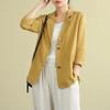 Costume Court d'Été en Coton et Lin Blazer Femme Mode Manteau Fin Manches Trois-quarts Vestes Blazers Décontractées