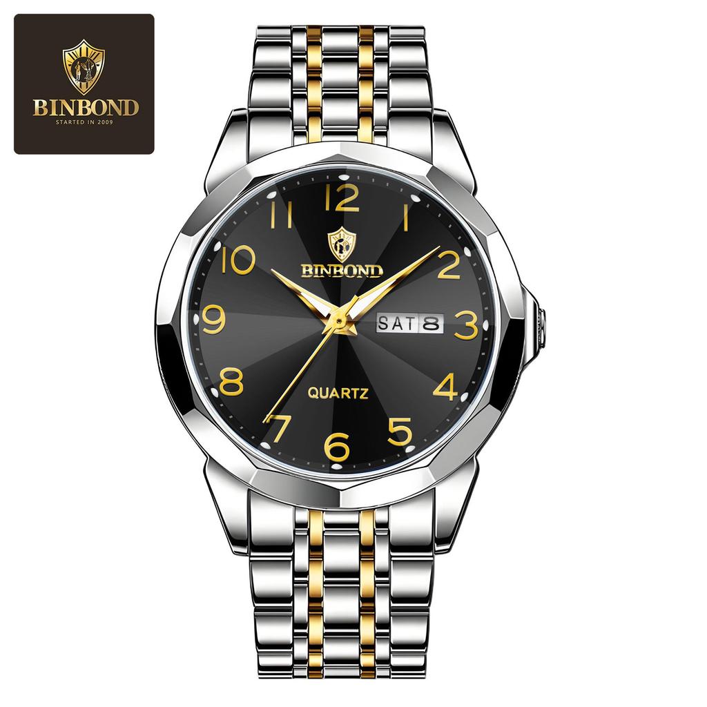 Genuine Men's Waterproof Korean-Style Luminous Quartz Watch with Double Calendar