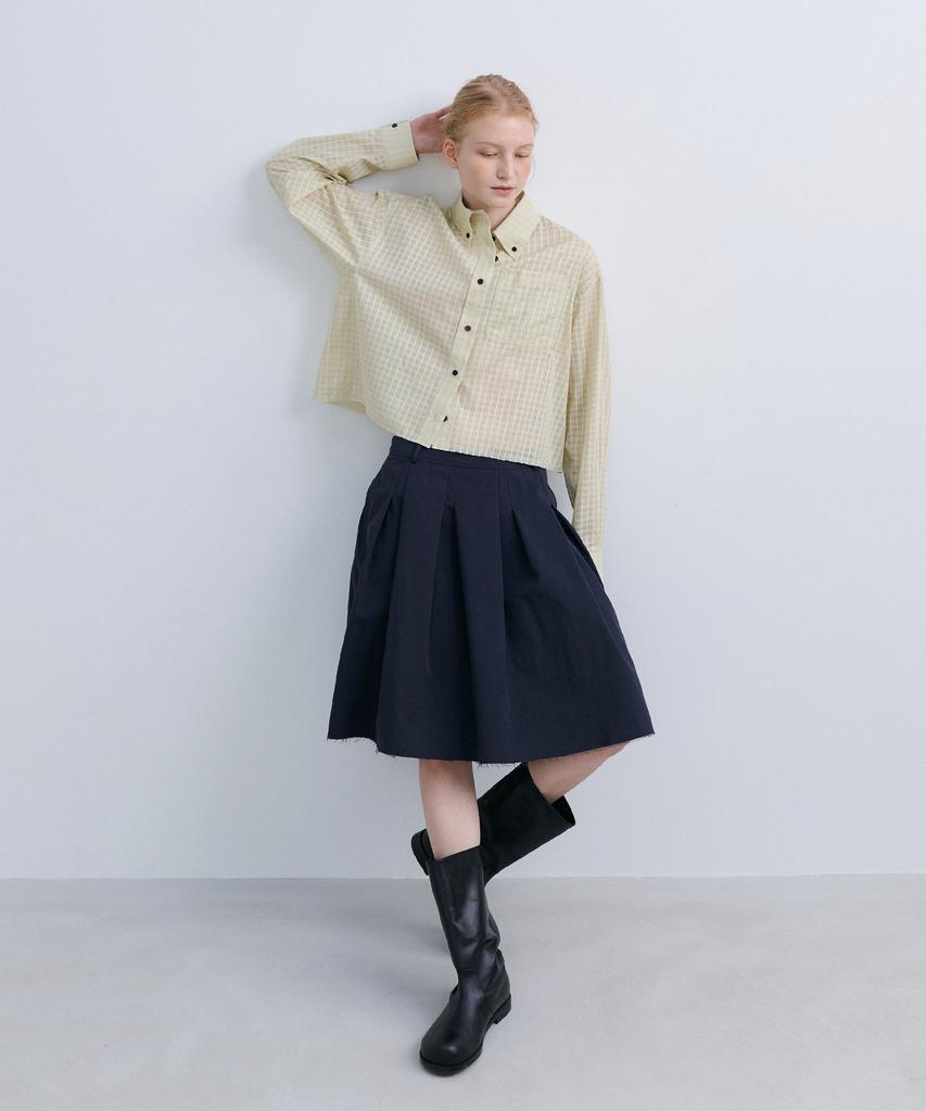 Epinggeulleo Low Edge Pleated Skirt - Navy