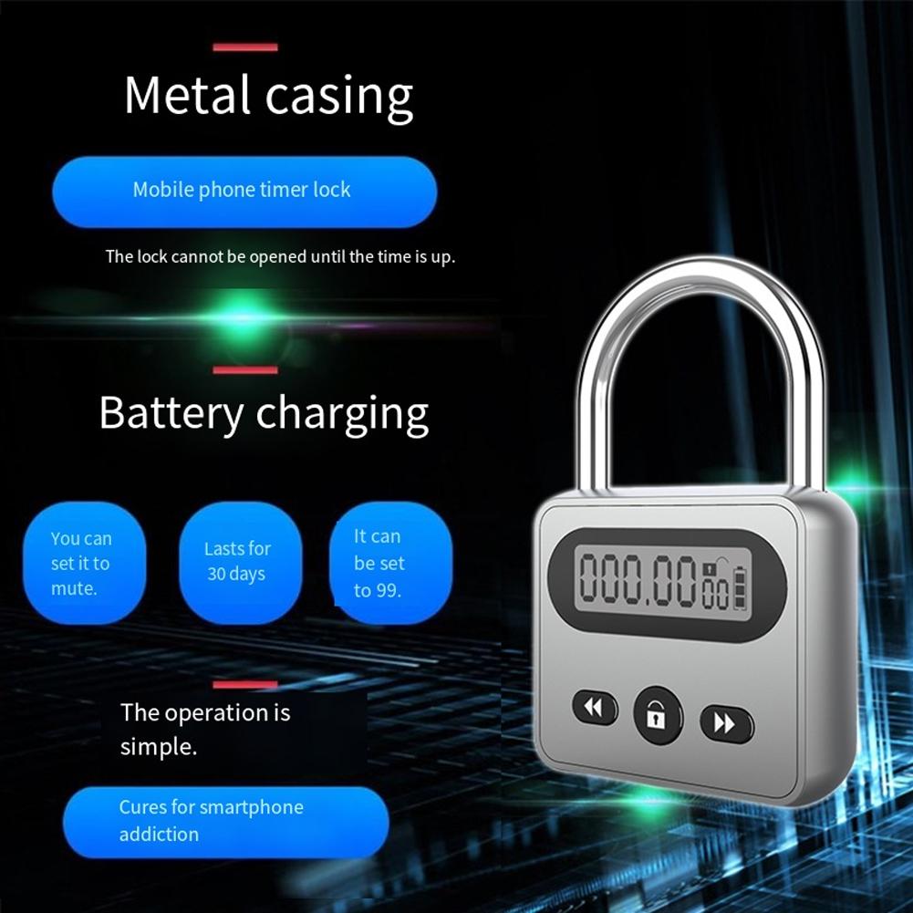 1PCS Smart Padlock Rechargeable Smart Time Lock With LCD Display And Backlight And Electronic-Timer 3.7V/200mA Battery