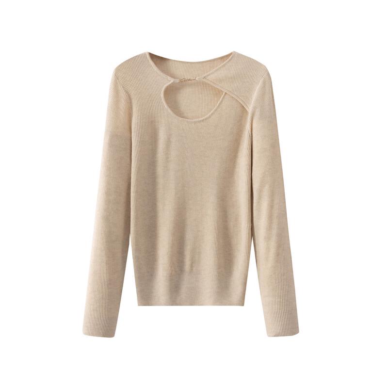 Sanpowa Women's Casual Hollow Out Long Sleeve Knit Top