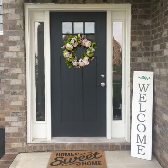 40CM Artificial Peony Wreath Indoor Outdoor Front Door Wall Hanging Fake Flower Garland with Green Leaves Wedding Party Home Decoration