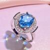 Classical Blue Crystal Topaz Gemstones Diamonds Rings Pendant Necklaces 18k White Gold Filled Jewelry Sets for Women Party Gifts