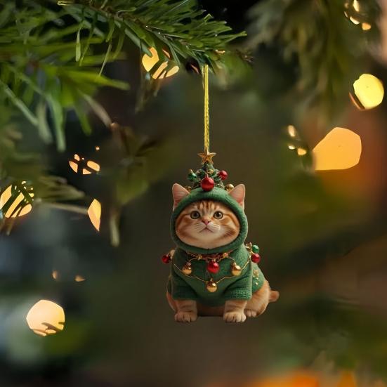 Cute Cat Christmas Ornament Acrylic Christmas Tree Ornament 2D Flat Cartoon Cat Hanging Pendant