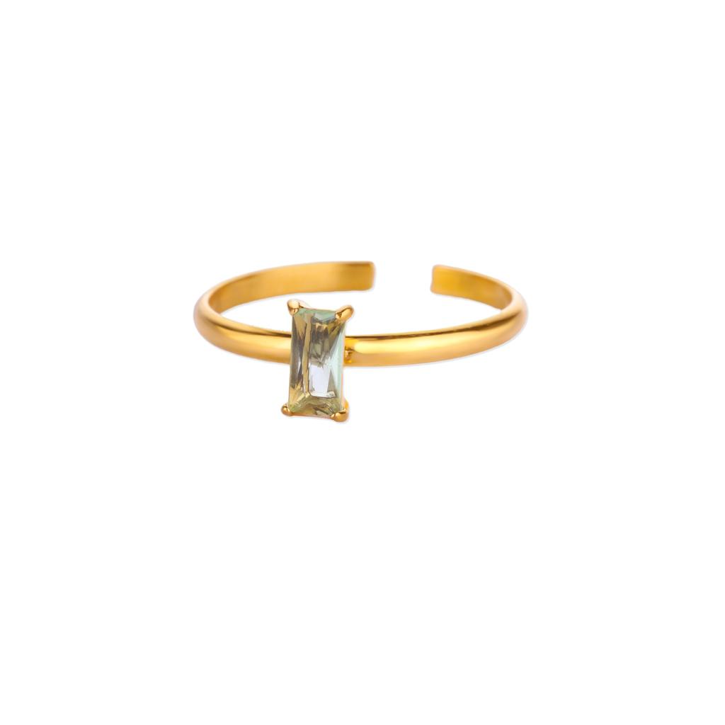 Chic Geometric Square Stone Rings For Women Fashion Birthston Birthday Party Gold Color Opening Ring Jewelry Elegant Her Gift