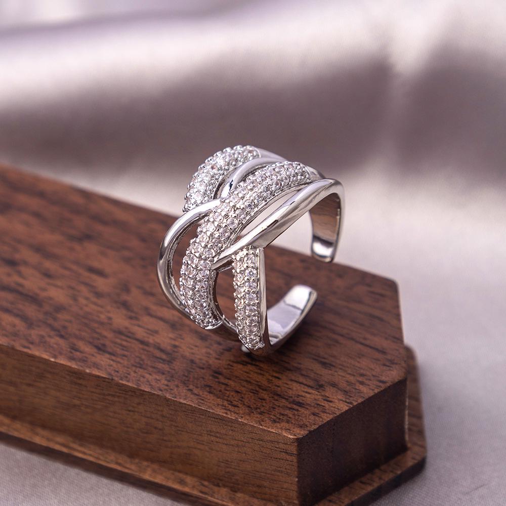 Adjustable Luxurious Geometric Zircon Multi-layer Open Ring