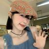 Japanese Retro Plaid Forward Hat for Women's Spring and Summer British Style Beret