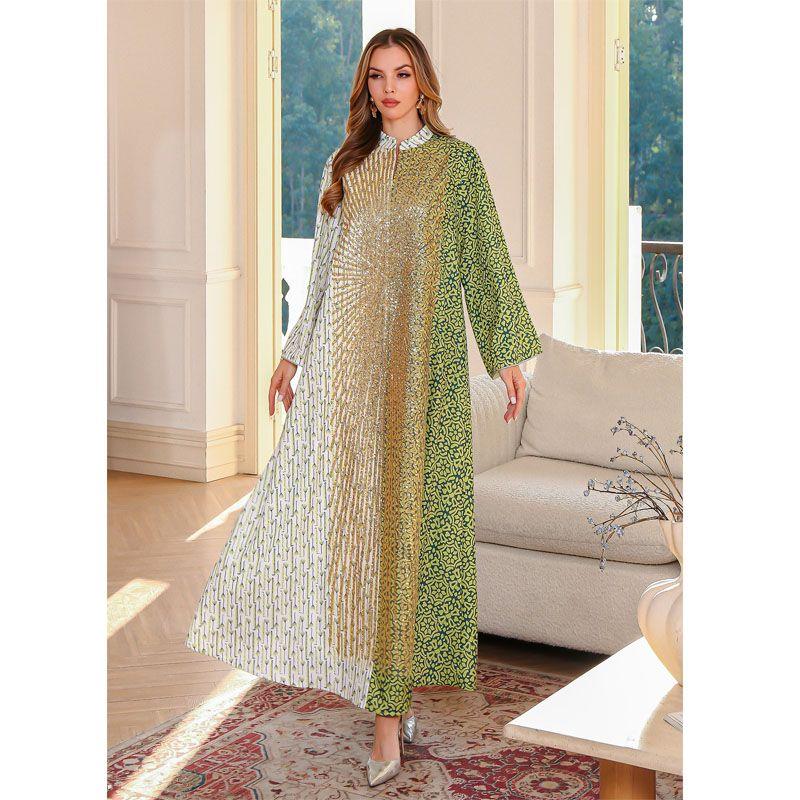 2025 Summer New Patchwork Sequin Robe Middle East Dress Dubai Print Arab Dress Dress