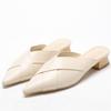 Women Female Fashion Casual Crossed Knit Pointed Toe Half Slides Med Chunky Heels Woman Slippers Scuff Mules Shoes 869