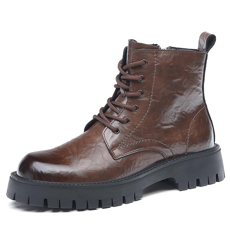 

Модные, популярные мужские ботинки из натуральной кожи, зимние, высококачественные подошвы, высокие ботинки, мужские мотоциклетные ботинки, модные рабочие ботинки 46